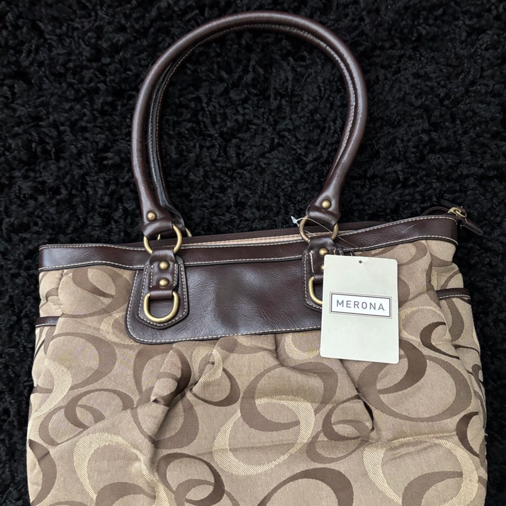 Merona Tan and Brown Patterned Shoulder Bag